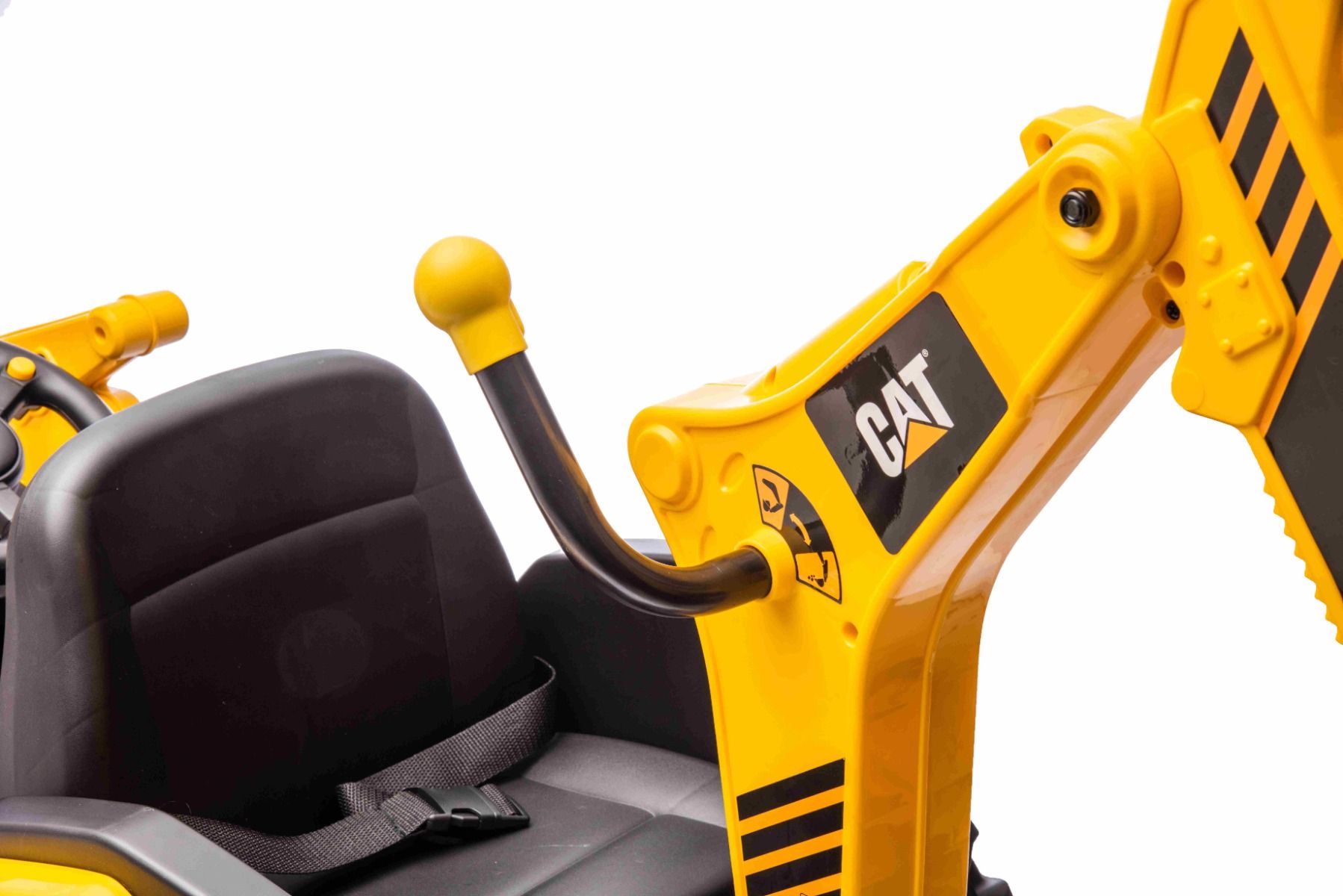 Elektro Kinderbagger lizenziert - Elektrobagger CAT mit 2 Schaufeln, Schaufelbagger mit Lithumakku, Caterpillar Kinder Elektrotraktor