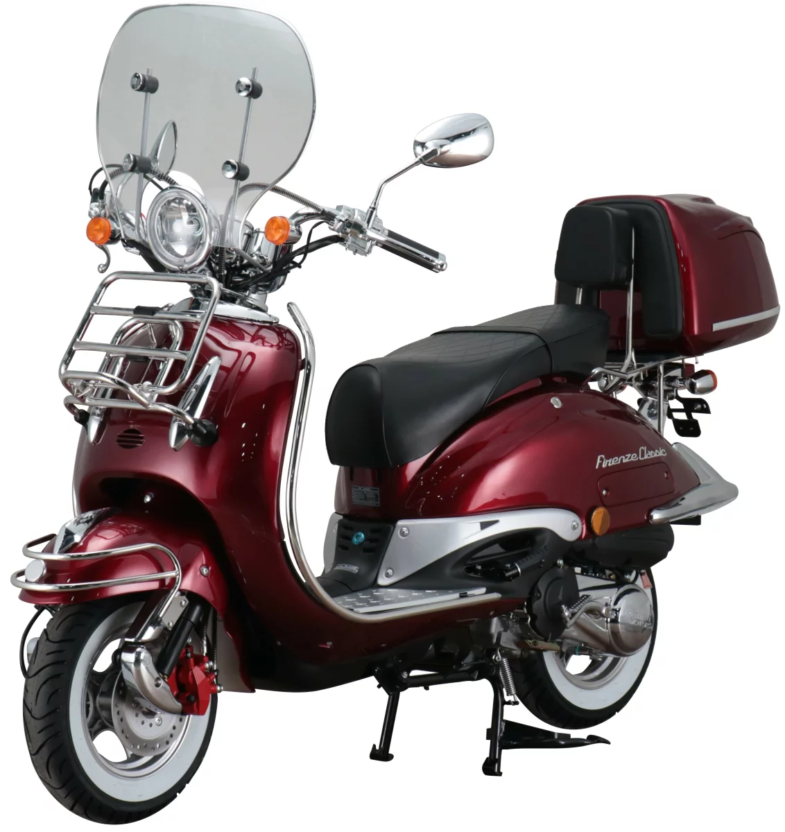Motorroller Retro Firenze Classic 125 ccm, 85 km/h, Benzin Retroroller mit Windschutz, EURO 5