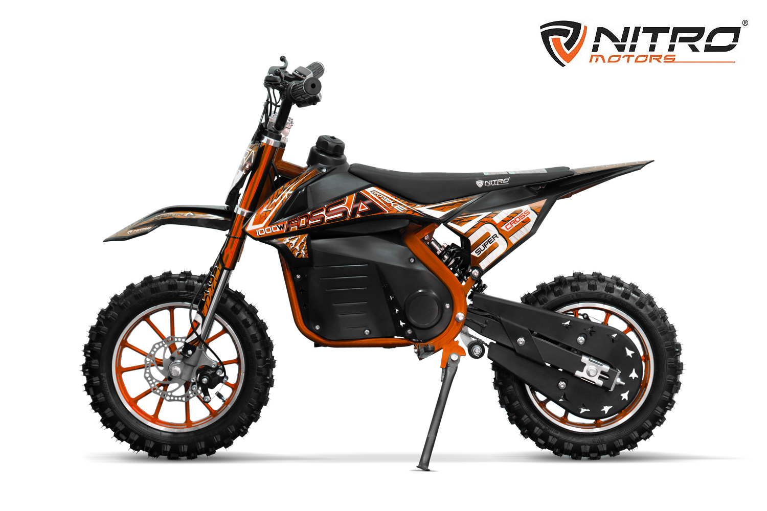 NITRO MOTORS mini Kinder Dirtbike Fossa Fun 10 Zoll, Kinder Motorcross Bike 1000 Watt, Elektro-Motorcross