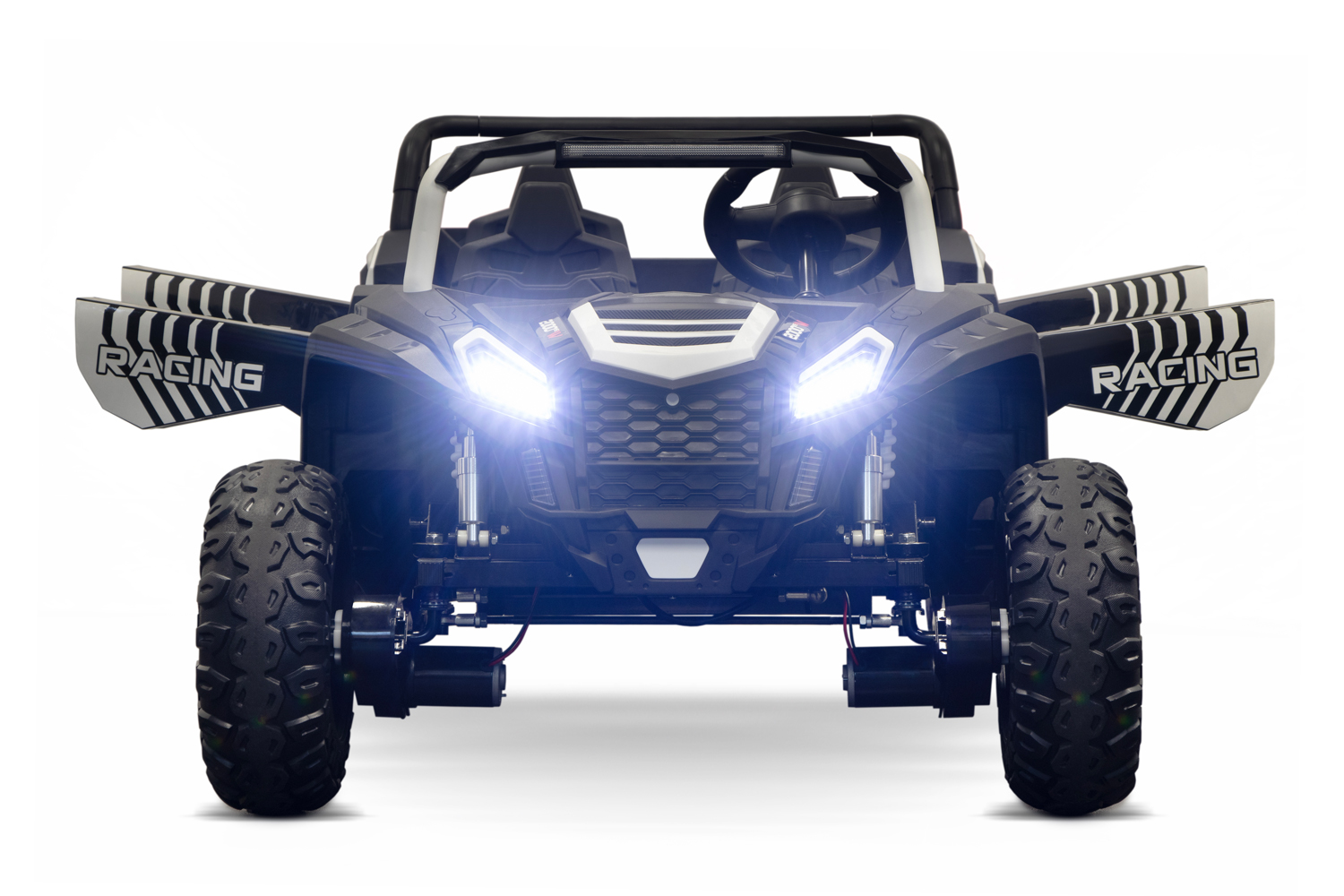 SUPER BIG XXL Elektrokinderauto 4-Sitzer 11 km/h, Kinderbuggy mit 4 Plätzen, 2x2-Sitzer Elektro Kinderfahrzeug, Elektro-Buggy für 4 Kinder