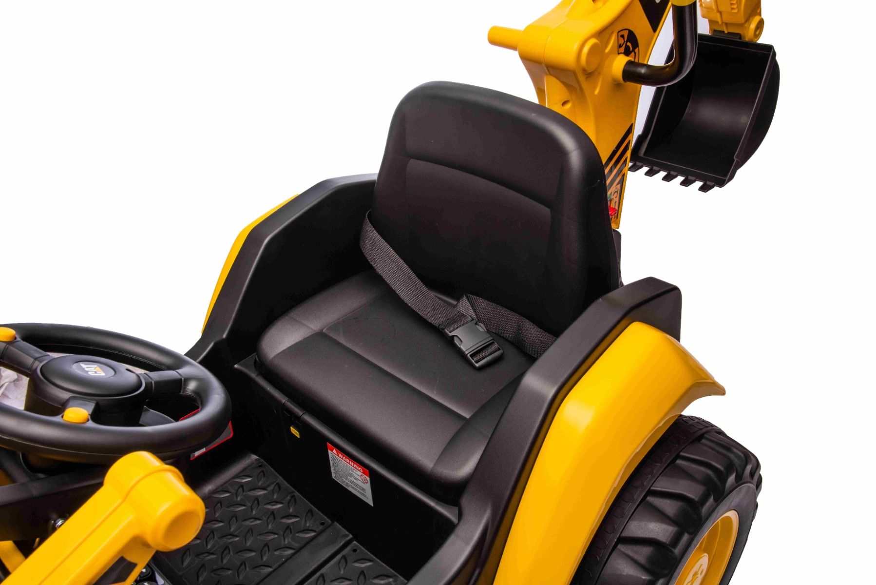Elektro Kinderbagger lizenziert - Elektrobagger CAT mit 2 Schaufeln, Schaufelbagger mit Lithumakku, Caterpillar Kinder Elektrotraktor