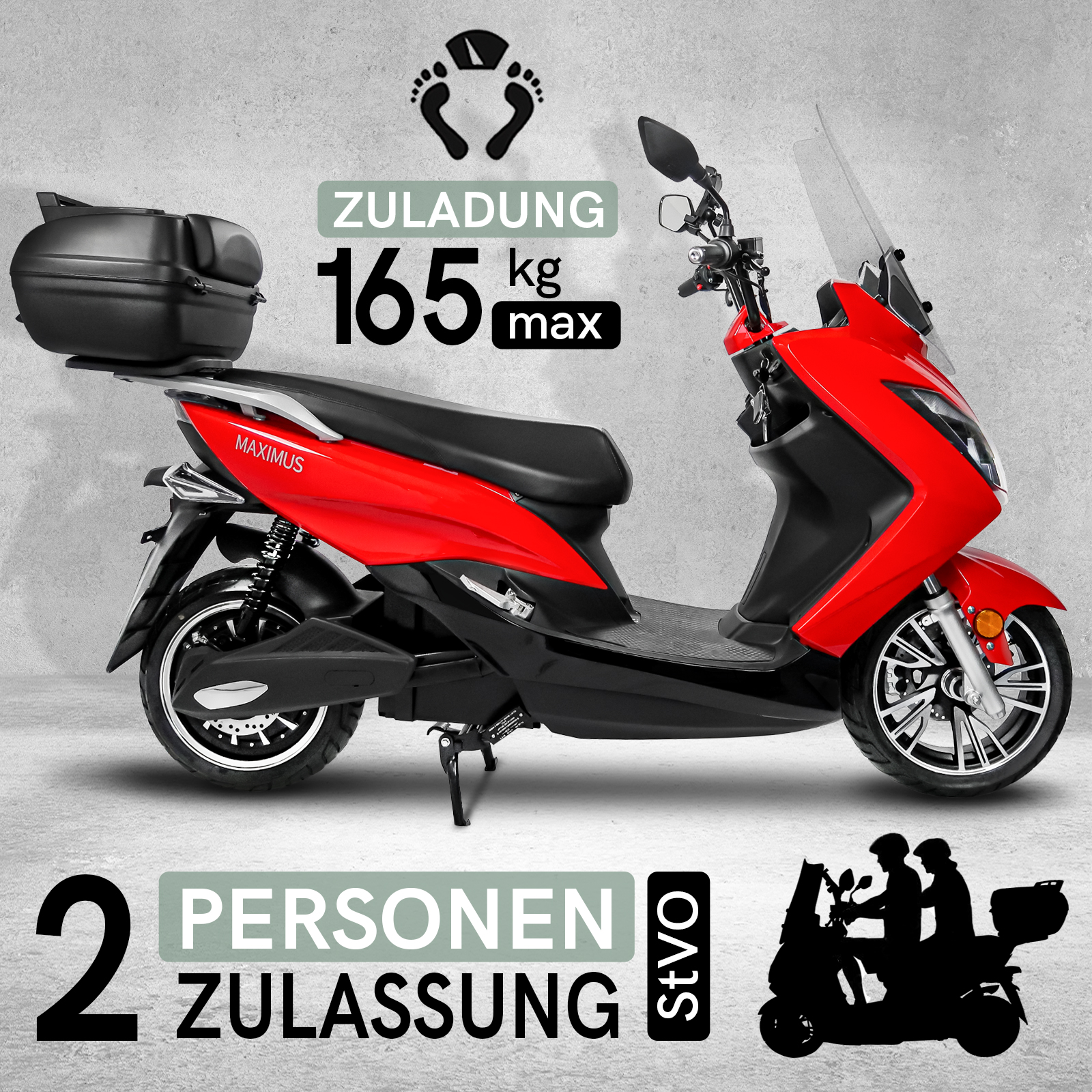 Elektro-Roller Maximus 2 Personen, E-Mobil MX2-45, Lithium Akku, 85-170 km, Elektroroller bis 45 km/h