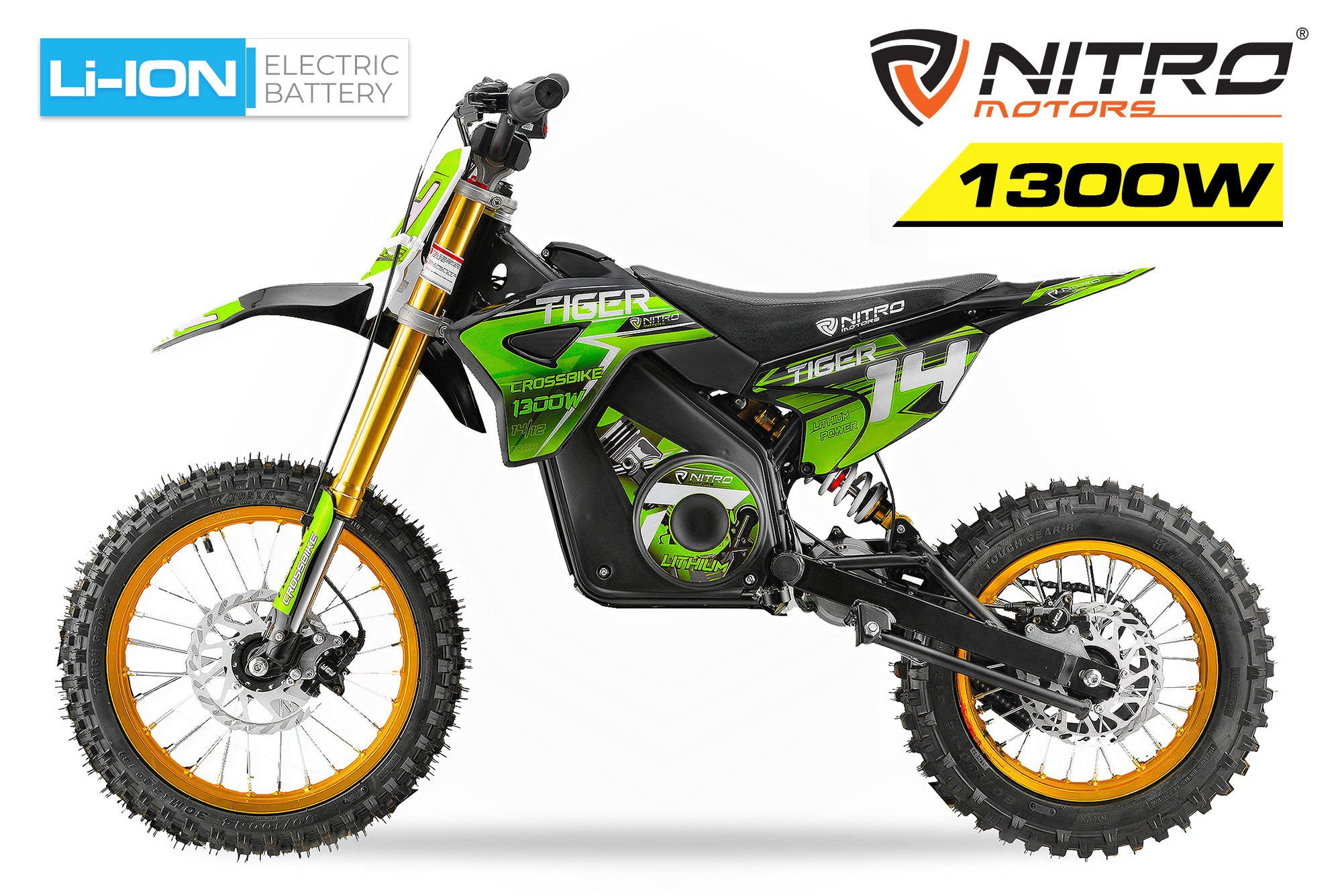 Nitro Motors E-Dirtbike Tiger 1300 Watt DLX 14 Zoll mit Lithiumakku, Kinderelektromotorrad Crossbike