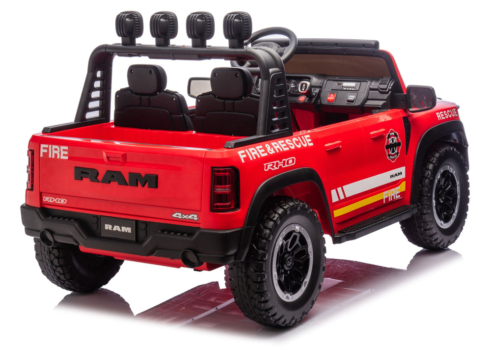 Kinder Elektrofahrzeug Fire Rescue, Kinderfahrzeug Feuerwehr RAM ZB629-F, 2-Sitzer Feuerwehrauto Allrad 4x100 Watt
