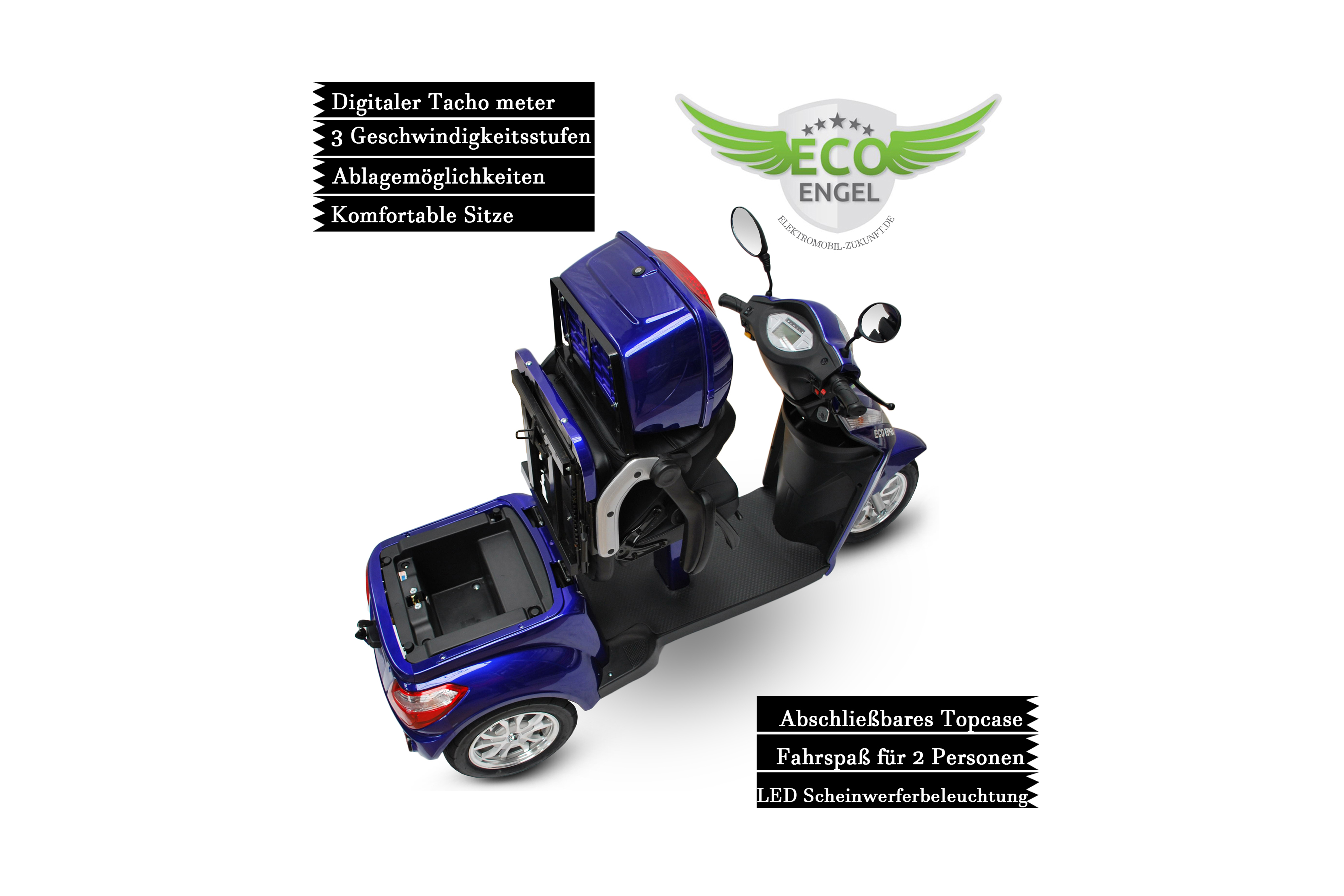 3 Rad Elektroroller DUO Doppelsitzer - Eco Engel 503 - Seniorenroller mit 2 Sitzen - 25 km/h (Blei/Lithium)