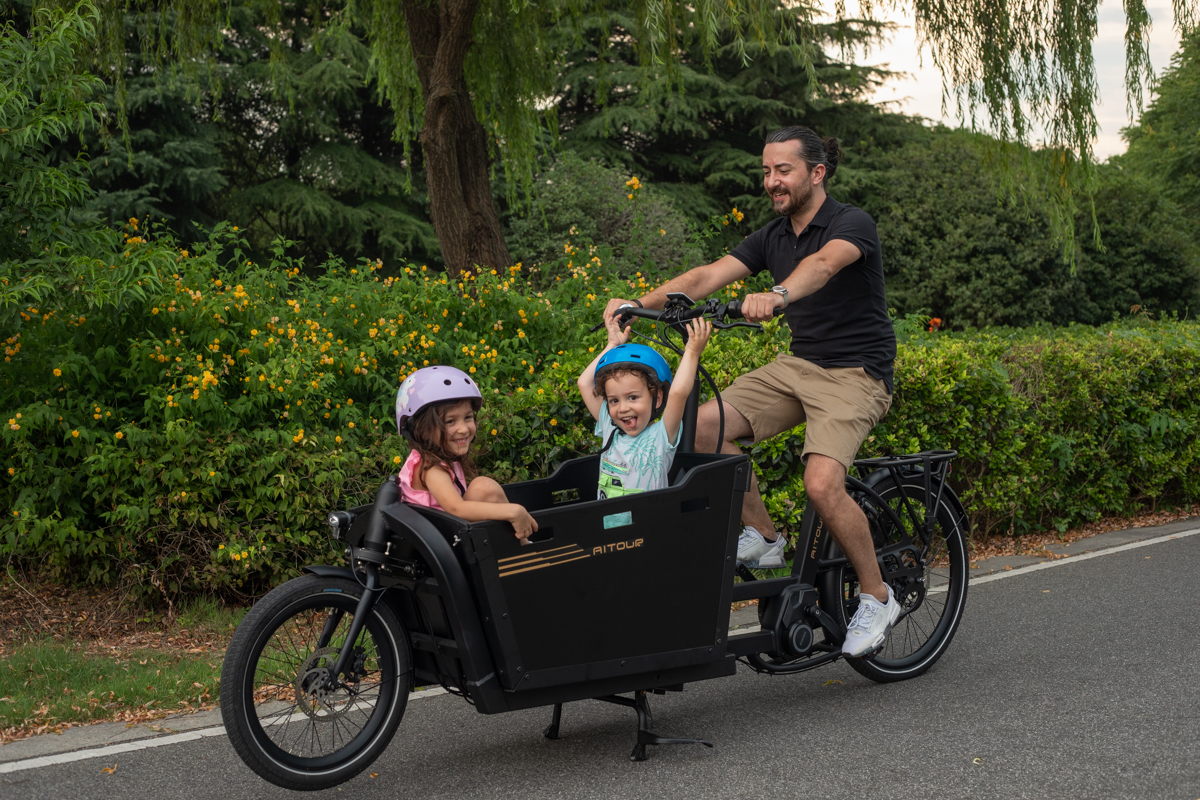 Transportfahrrad E-Bike Aitour Basalt, Elektro Lastenfahrrad, 7-Gang-Nabenschaltung, pannensichere Reifen