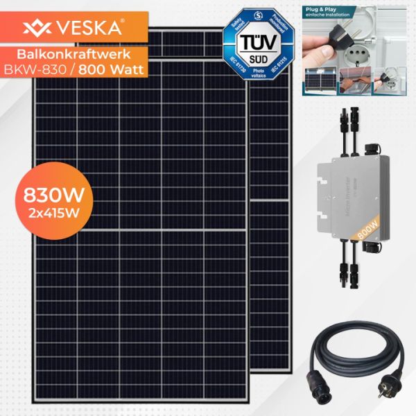 Premium Solaranlage, Solar-Panel Balkonkraftwerk von VESKA® 830W/800W