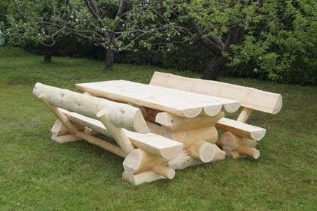 Holzgarnitur aus Fichtenholz, 2 Holzbänke und 1 Holztisch, Holz-Sitzgruppe in 2 Größen