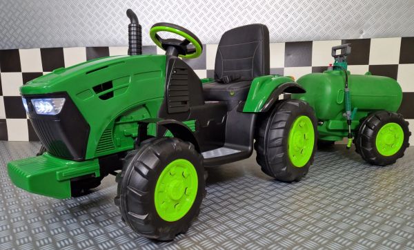 Elektro Kinderfahrzeug Traktor mit Wassertank, Kindertraktor mit Tankwagen, Elektro-Traktor mit Anhänger und Wasserspritze
