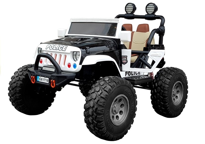 Kinderauto elektrisch Polizei Doppelsitzer 12V in schwarz Polizeiauto mit  Sirene 4x4 Allrad Jeep