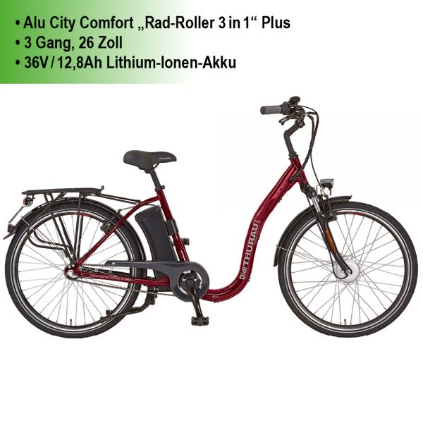 3in1, Fahrrad, E-Bike und Elektro-Mofa durch Daumen-Gasgriff, Alu City Comfort E-Roller mit 2 Akku-Varianten