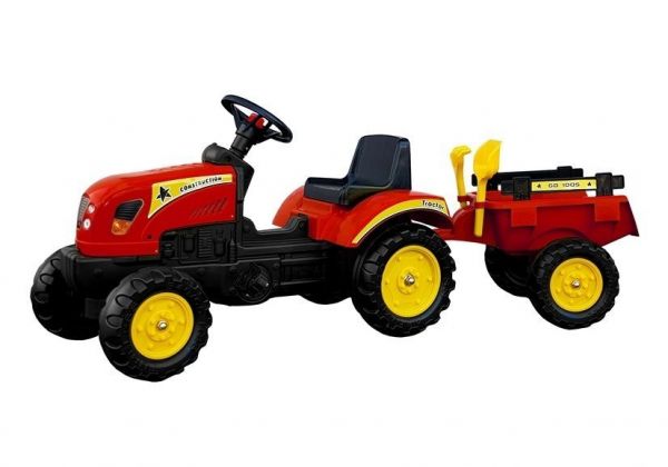 roter Spielzeug-Traktor mit Anhänger, Trettraktor