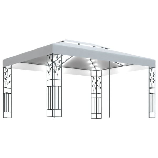 Pavillon mit Doppeldach & LED-Lichterkette 3x4 m Weiß