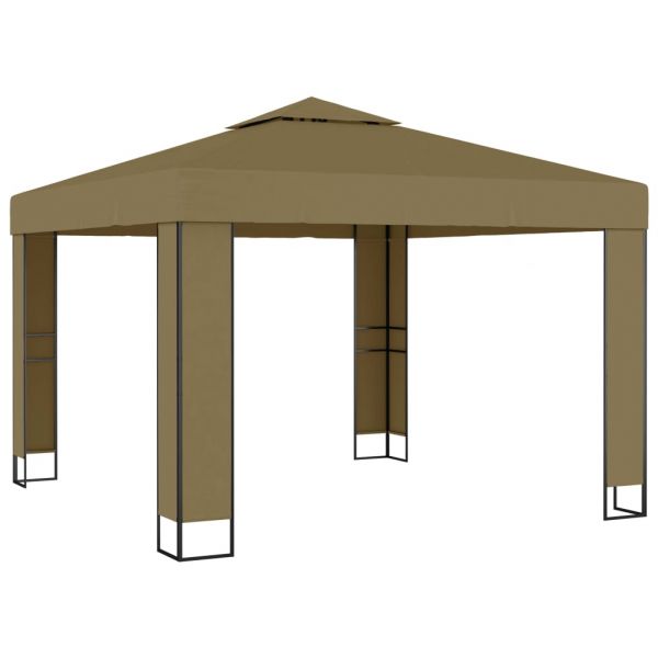 Pavillon mit Doppeldach 3x3x2,7 m Taupe 180 g/m²