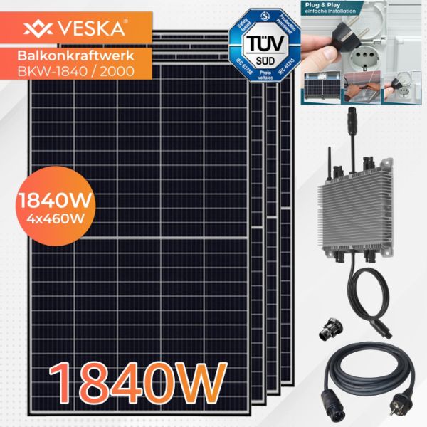 Premium Solaranlage, Solar-Panel Balkonkraftwerk von VESKA® 1660/1600W