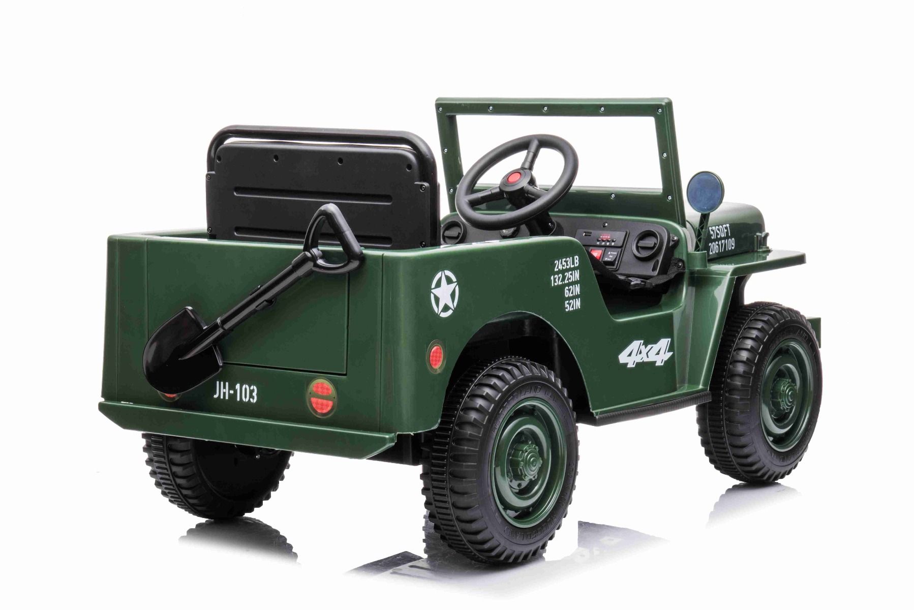 Elektro Kinderauto USA ARMY Jeep 4x4 Kinderfahrzeug grün 3 Sitzer 4 x 45 Watt 