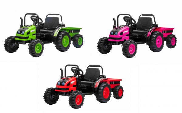 Elektro Kinderauto Traktor Power mit Anhänger - Elektrotraktor für Kinder zum Selbstfahren