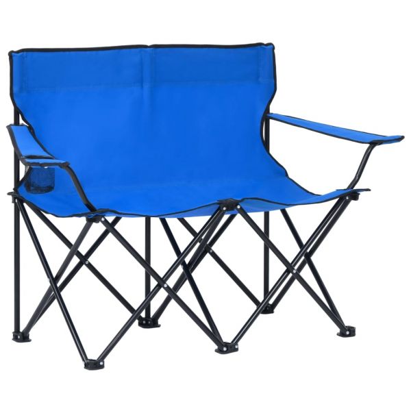 Campingstuhl 2-Sitzer Klappbar Stahl und Stoff Blau