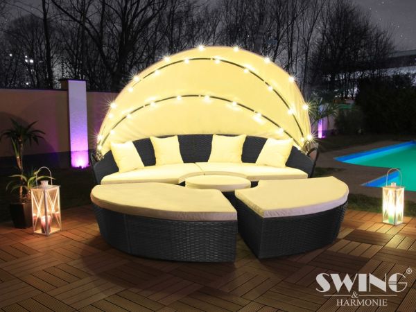Polyrattan LED-Sonneninsel 210cm, Rattan Sitzgruppe, Sitzinsel, Gartensofa