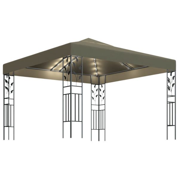 Pavillon mit LED-Lichterkette 3x4 m Taupe