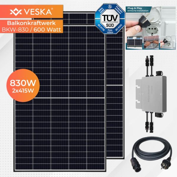 Premium Solaranlage, Solar-Panel Balkonkraftwerk von VESKA® 830W/600W