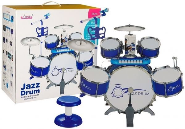 Schlagzeug-Set mit Keyboard-Mikrofon und Chair Blue 5 - Kinder Musikinstrument